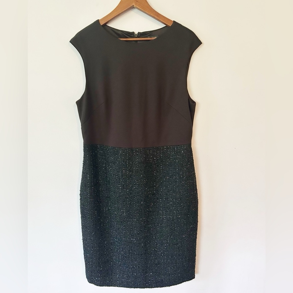 Ann Taylor, Black/Black Sparkle Boucle Midi Dress, Size 12